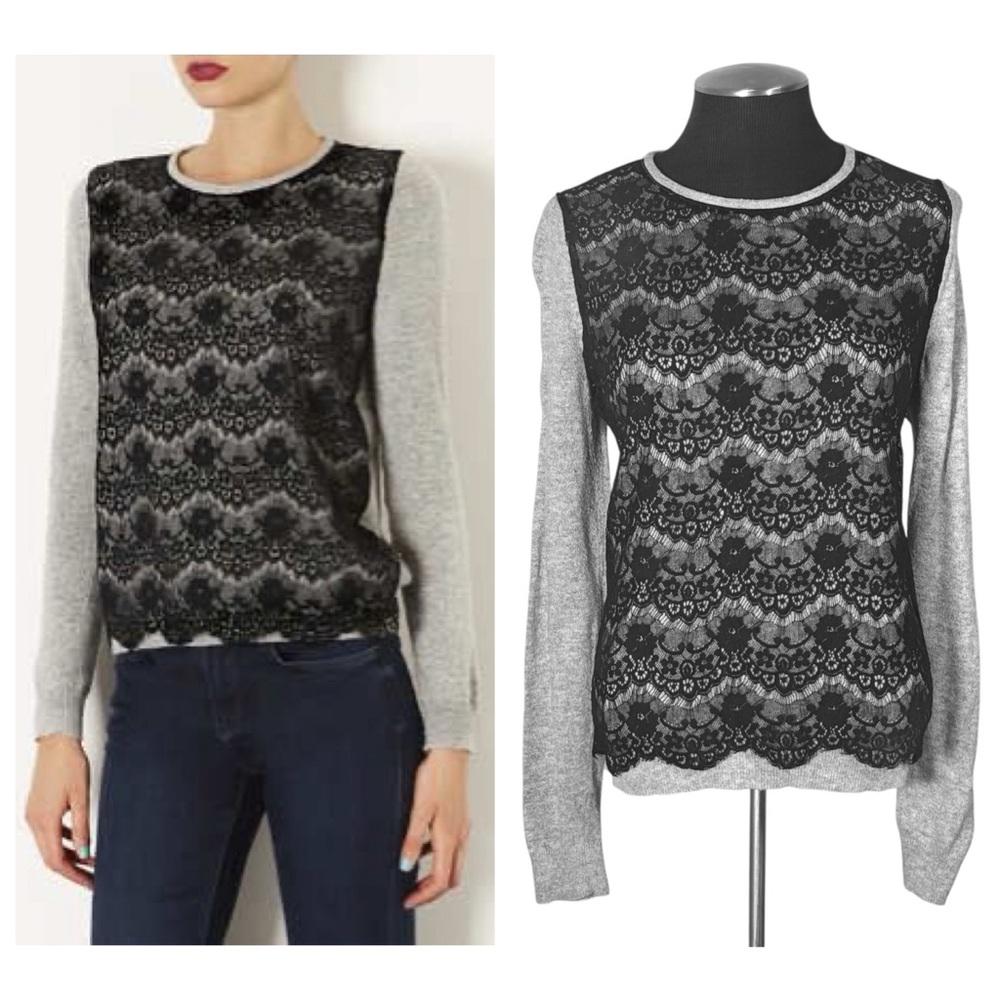 Topshop – Gray Lace Overlay Knit Cotton Angora Wool Pullover Sweater – Size 6